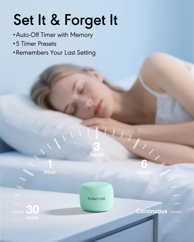 FLOWTUNE Sound Machine White Noise Machine for Baby Adults, Mini Portable Sound Machine for Travel, 6H Timer, 18 Soothing Sleep Sounds Gift (Mint Green) - Image 5